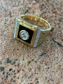 Men's 14k Gold Over Solid 925 Silver Black Onyx Ring ICY Pinky Diamond Sz 7-12 -Harlem Bling Shop harlembling mens 14k gold over solid 925 silver black onyx ring icy pinky diamond sz 7 12 47047.1664391482