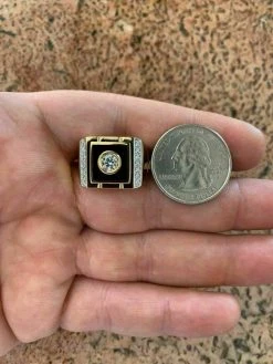 Men's 14k Gold Over Solid 925 Silver Black Onyx Ring ICY Pinky Diamond Sz 7-12 -Harlem Bling Shop harlembling mens 14k gold over solid 925 silver black onyx ring icy pinky diamond sz 7 12 66027.1664393147