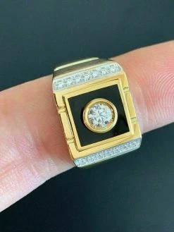 Men's 14k Gold Over Solid 925 Silver Black Onyx Ring ICY Pinky Diamond Sz 7-12 -Harlem Bling Shop harlembling mens 14k gold over solid 925 silver black onyx ring icy pinky diamond sz 7 12 79058.1664372865