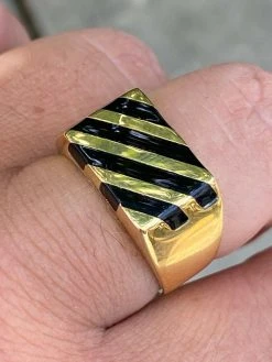 Men's 14k Gold Over Solid 925 Silver Black Onyx Ring Pinky Anillo Para Hombre