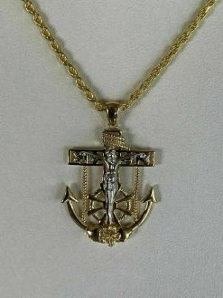 Men's 14k Gold Over Solid 925 Silver Jesus Crucifix & Anchor Piece & Rope Chain -Harlem Bling Shop harlembling mens 14k gold over solid 925 silver jesus crucifix and anchor piece and rope chain 48101.1664374708