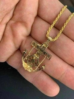Men's 14k Gold Over Solid 925 Silver Jesus Crucifix & Anchor Piece & Rope Chain -Harlem Bling Shop harlembling mens 14k gold over solid 925 silver jesus crucifix and anchor piece and rope chain 56766.1664382466