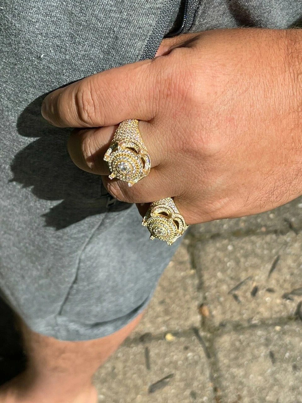 Men's 14k Gold Over Solid 925 Silver King Crown Diamond Pinky RING Iced Hip Hop 7 Men's 14k Gold Over Solid 925 Silver King Crown Diamond Pinky RING Iced Hip Hop - Image 5