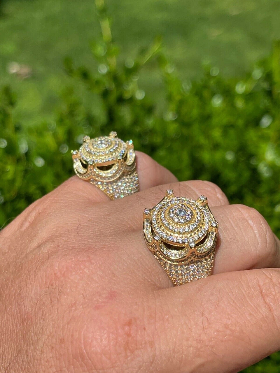 Men's 14k Gold Over Solid 925 Silver King Crown Diamond Pinky RING Iced Hip Hop 4 Men's 14k Gold Over Solid 925 Silver King Crown Diamond Pinky RING Iced Hip Hop - Image 2