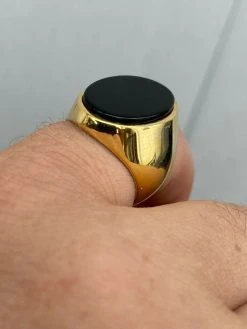 Men's 14k Gold Over Solid 925 Sterling Silver Black Onyx Signet Ring Sz 7-13 -Harlem Bling Shop harlembling mens 14k gold over solid 925 sterling silver black onyx signet ring sz 7 13 01736.1664395181