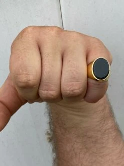 Men's 14k Gold Over Solid 925 Sterling Silver Black Onyx Signet Ring Sz 7-13 -Harlem Bling Shop harlembling mens 14k gold over solid 925 sterling silver black onyx signet ring sz 7 13 66357.1664381637
