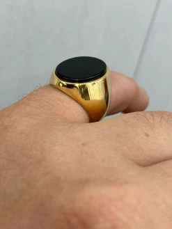 Men's 14k Gold Over Solid 925 Sterling Silver Black Onyx Signet Ring Sz 7-13 -Harlem Bling Shop harlembling mens 14k gold over solid 925 sterling silver black onyx signet ring sz 7 13 79614.1664399990