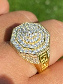 Men's 14k Gold Solid 925 Sterling Silver Big Hip Hop RING Super Iced Large Pinky