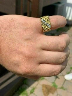 Men's 14k Gold Vermeil 925 Sterling Silver Real Moissanite Nugget Ring Sz 7-13 18 Men's 14k Gold Vermeil 925 Sterling Silver Real Moissanite Nugget Ring Sz 7-13 -Harlem Bling Shop harlembling mens 14k gold vermeil 925 sterling silver real moissanite nugget ring sz 7 13 10481.1664377598