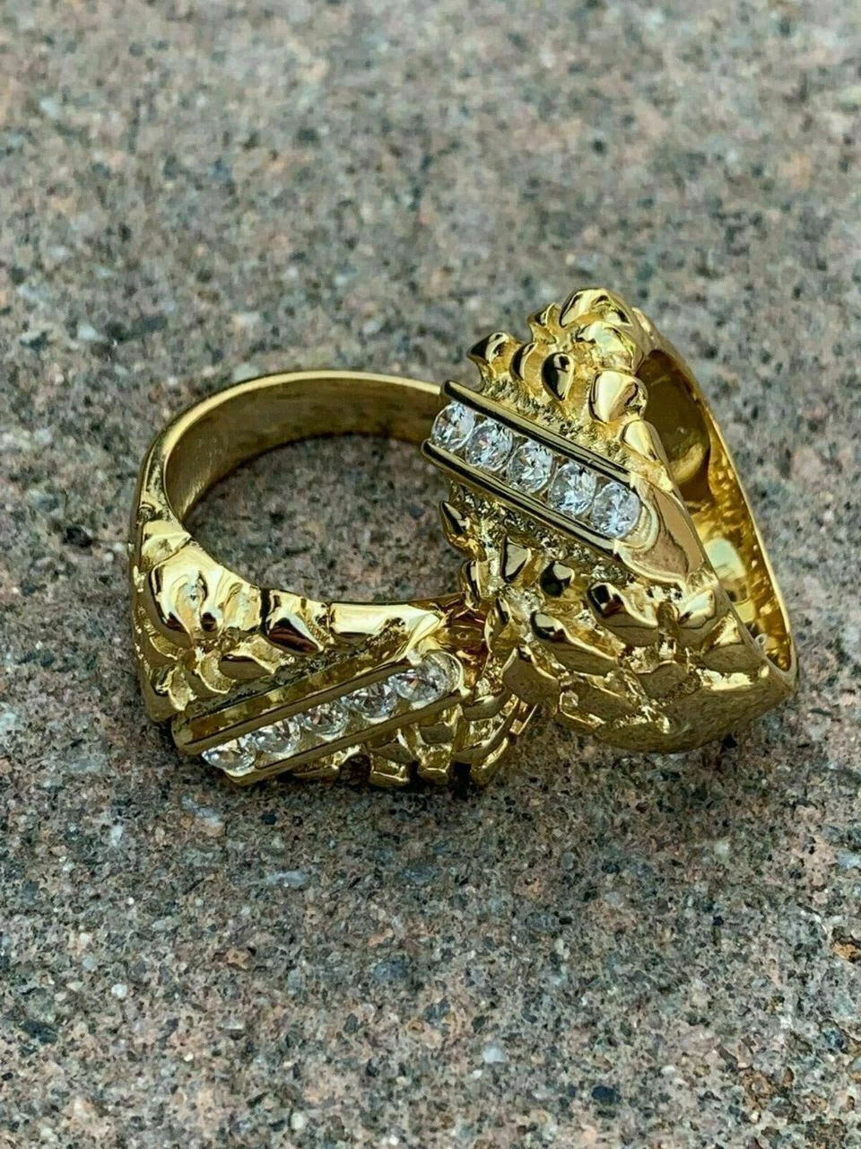 Men's 14k Gold Vermeil 925 Sterling Silver Real Moissanite Nugget Ring Sz 7-13 11 Men's 14k Gold Vermeil 925 Sterling Silver Real Moissanite Nugget Ring Sz 7-13 - Image 9