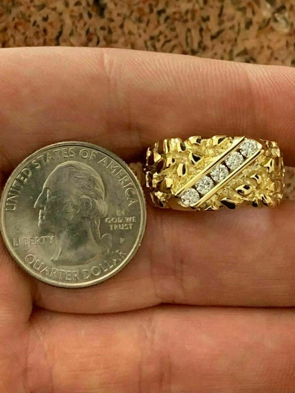 Men's 14k Gold Vermeil 925 Sterling Silver Real Moissanite Nugget Ring Sz 7-13 6 Men's 14k Gold Vermeil 925 Sterling Silver Real Moissanite Nugget Ring Sz 7-13 - Image 4