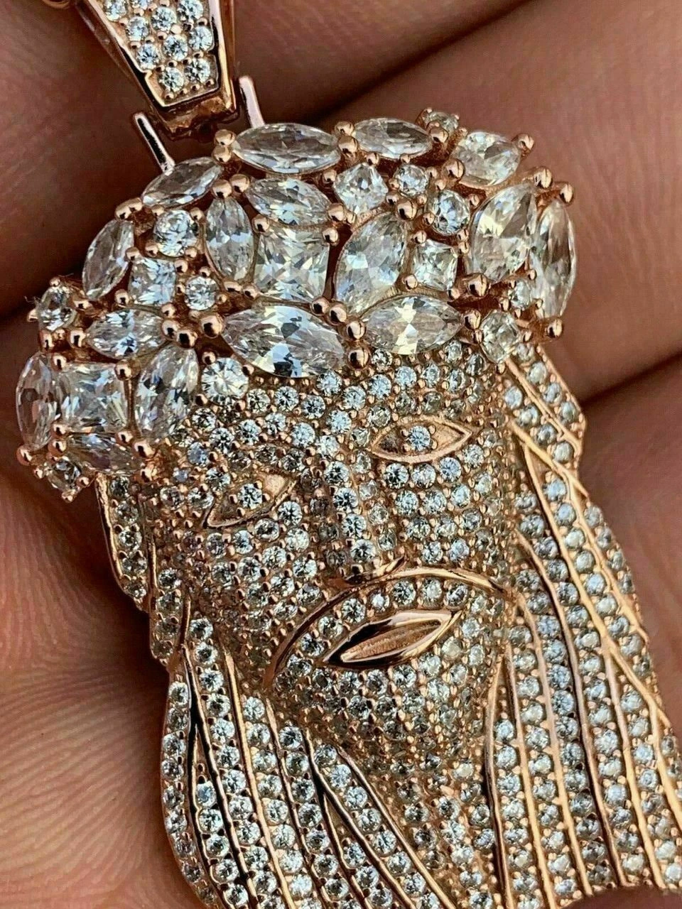 Men's 14k Rose Gold & Solid 925 Silver Jesus Piece Pendant ICY Diamond Bust Down 11 Men's 14k Rose Gold & Solid 925 Silver Jesus Piece Pendant ICY Diamond Bust Down - Image 9