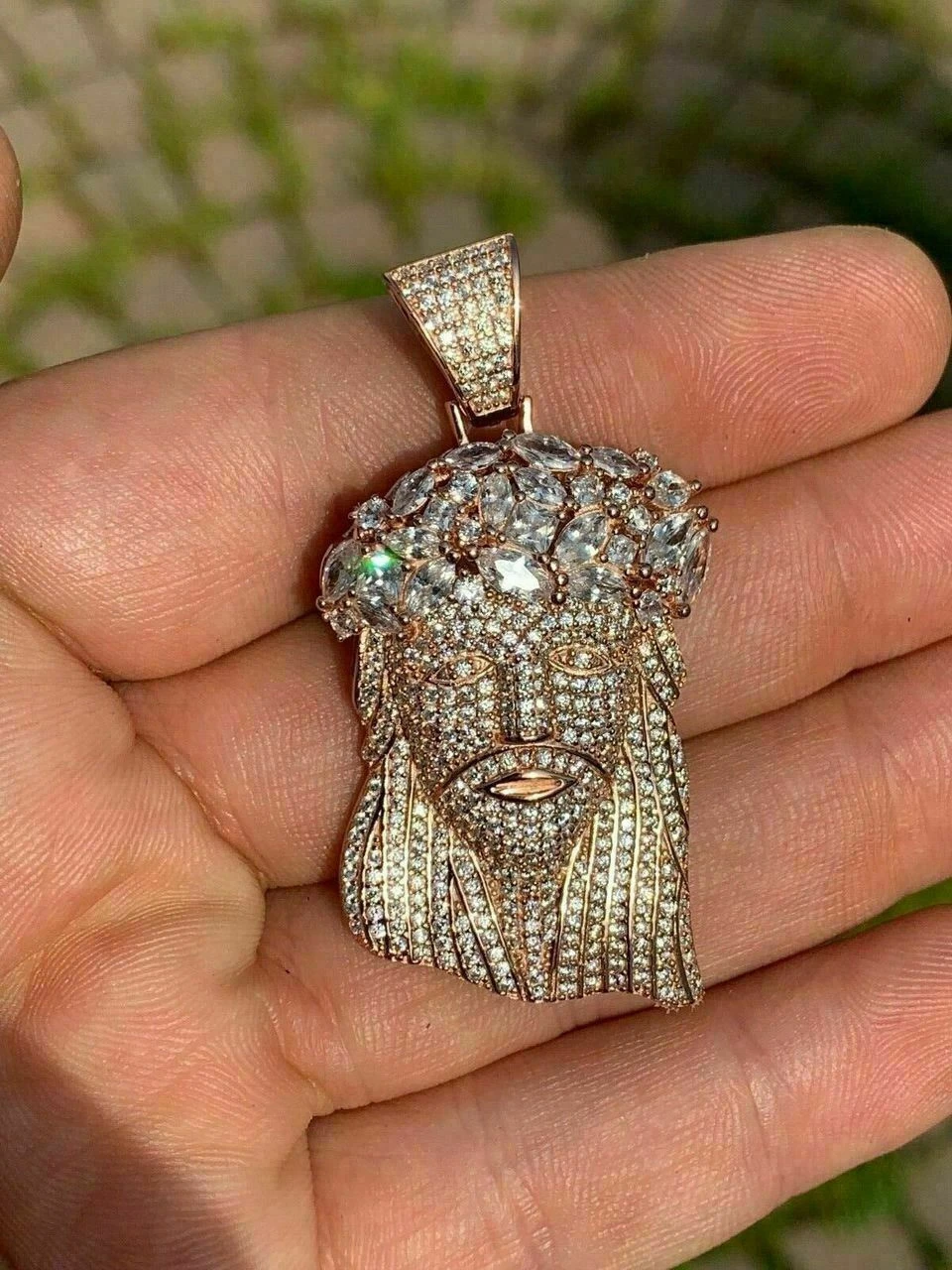 Men's 14k Rose Gold & Solid 925 Silver Jesus Piece Pendant ICY Diamond Bust Down 10 Men's 14k Rose Gold & Solid 925 Silver Jesus Piece Pendant ICY Diamond Bust Down - Image 8