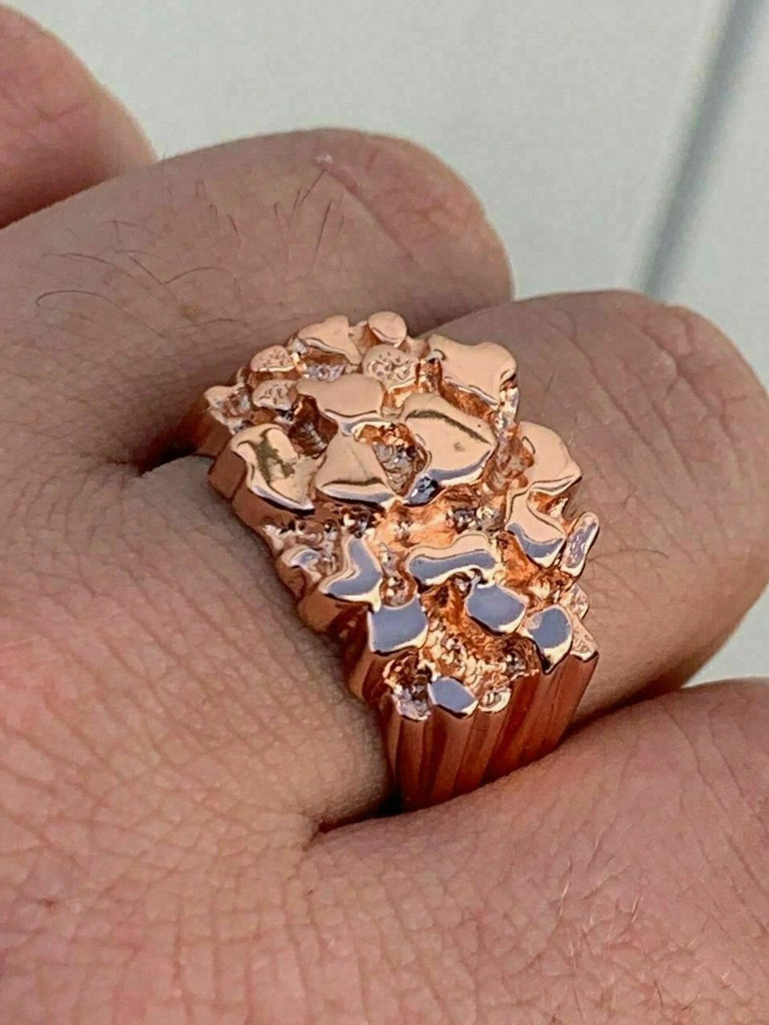 Men's 14k Rose Gold Over REAL Solid 925 Sterling Silver Nugget Ring Sizes 6-13 3 Men's 14k Rose Gold Over REAL Solid 925 Sterling Silver Nugget Ring Sizes 6-13