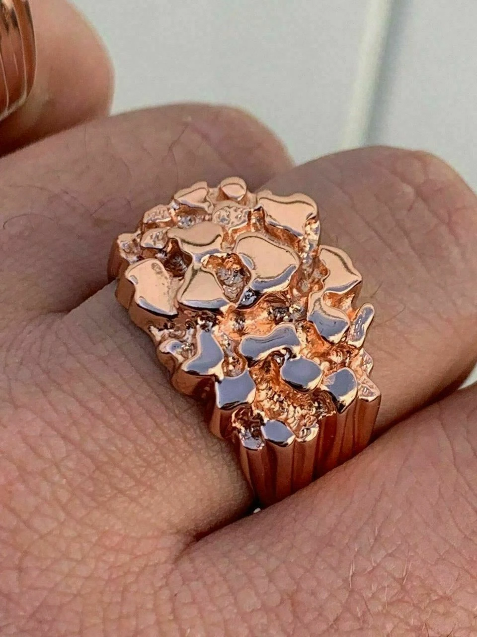 Men's 14k Rose Gold Over REAL Solid 925 Sterling Silver Nugget Ring Sizes 6-13 8 Men's 14k Rose Gold Over REAL Solid 925 Sterling Silver Nugget Ring Sizes 6-13 - Image 6