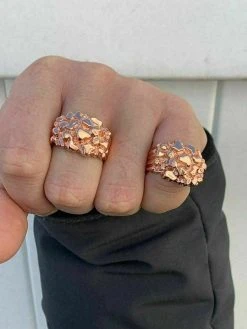 Men's 14k Rose Gold Over REAL Solid 925 Sterling Silver Nugget Ring Sizes 6-13 21 Men's 14k Rose Gold Over REAL Solid 925 Sterling Silver Nugget Ring Sizes 6-13 -Harlem Bling Shop harlembling mens 14k rose gold over real solid 925 sterling silver nugget ring sizes 6 13 62002.1664393663