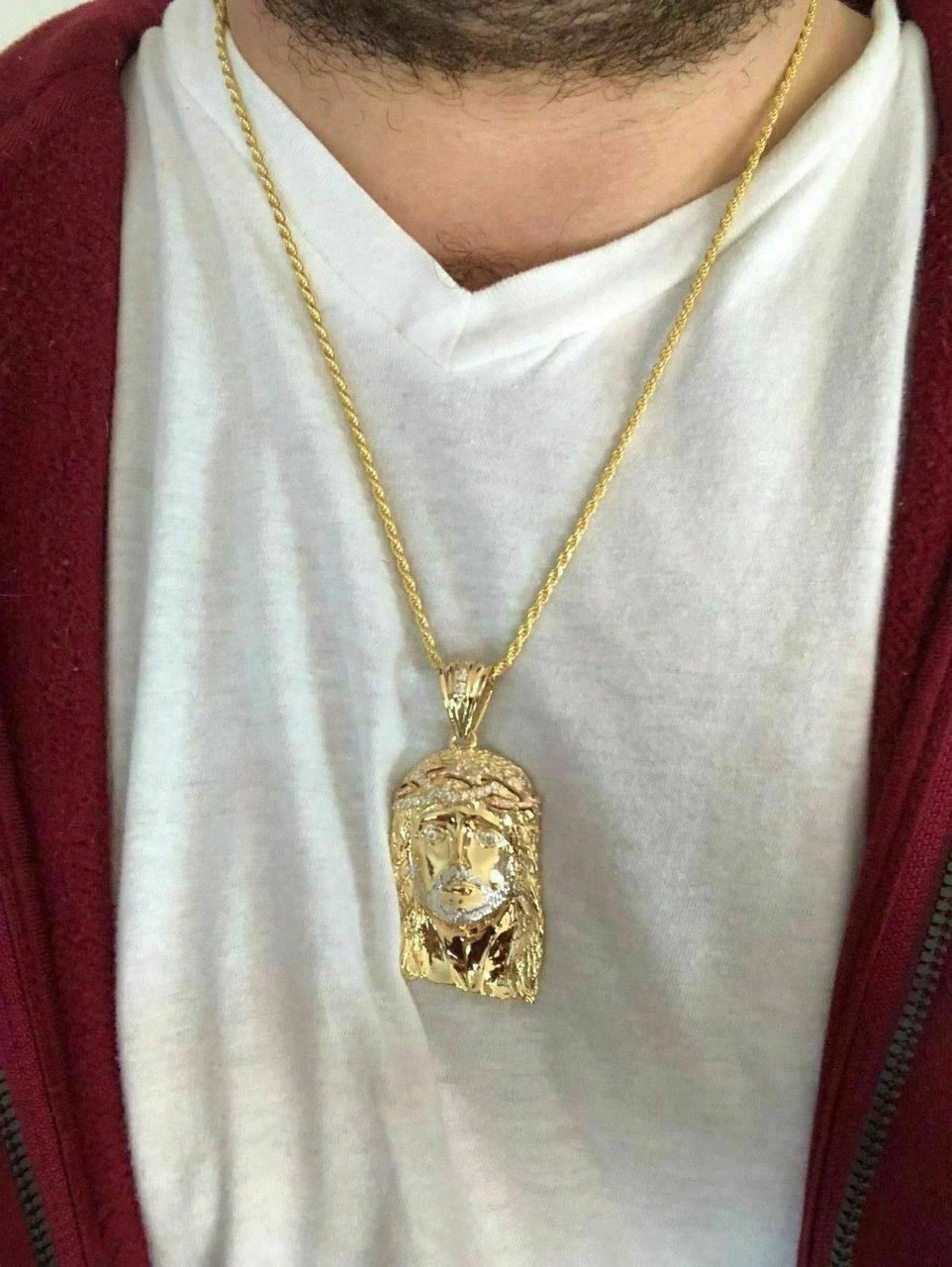 Mens 14k Yellow & Rose Gold Over 925 Silver Large 1x2" Jesus Piece HIP HOP Chain 4 Mens 14k Yellow & Rose Gold Over 925 Silver Large 1x2" Jesus Piece HIP HOP Chain - Image 2