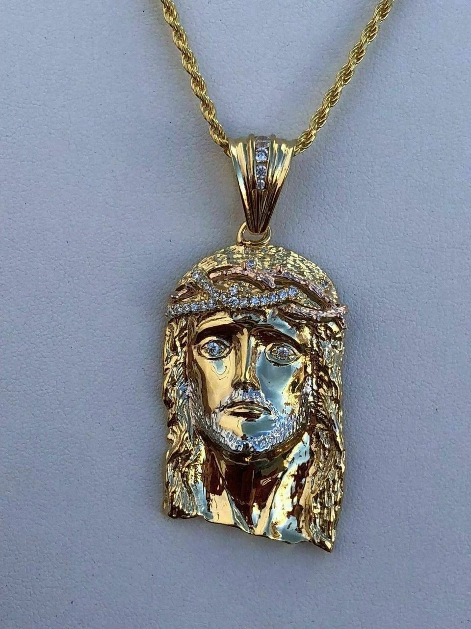 Mens 14k Yellow & Rose Gold Over 925 Silver Large 1x2" Jesus Piece HIP HOP Chain 6 Mens 14k Yellow & Rose Gold Over 925 Silver Large 1x2" Jesus Piece HIP HOP Chain - Image 4