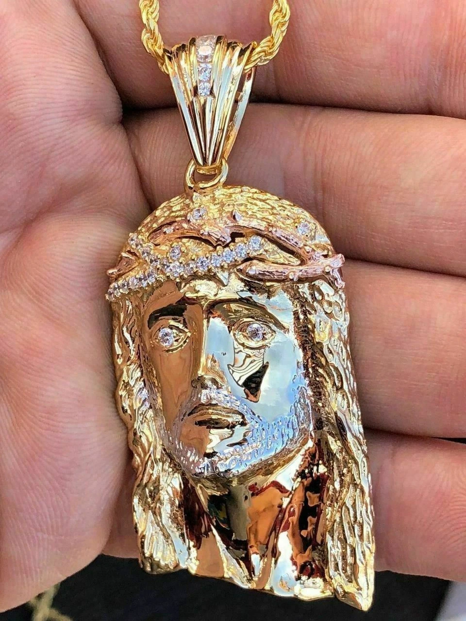 Mens 14k Yellow & Rose Gold Over 925 Silver Large 1x2" Jesus Piece HIP HOP Chain 11 Mens 14k Yellow & Rose Gold Over 925 Silver Large 1x2" Jesus Piece HIP HOP Chain - Image 9