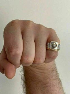 Men's 14k Yellow & White Gold Over Solid 925 Silver Ring ICY Diamond W. Cross 19 Men's 14k Yellow & White Gold Over Solid 925 Silver Ring ICY Diamond W. Cross -Harlem Bling Shop harlembling mens 14k yellow and white gold over solid 925 silver ring icy diamond w cross 01188.1664384643