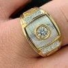 Men's 14k Yellow & White Gold Over Solid 925 Silver Ring ICY Diamond W. Cross -Harlem Bling Shop harlembling mens 14k yellow and white gold over solid 925 silver ring icy diamond w cross 58034.1664387965