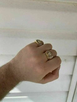 Men's 14k Yellow & White Gold Over Solid 925 Silver Ring ICY Diamond W. Cross 20 Men's 14k Yellow & White Gold Over Solid 925 Silver Ring ICY Diamond W. Cross -Harlem Bling Shop harlembling mens 14k yellow and white gold over solid 925 silver ring icy diamond w cross 95309.1664392808