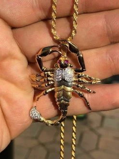 Men's 14k Yellow Gold Over 925 Silver Large 1.5x2" Scorpion Pendant SCORPIO ICY -Harlem Bling Shop harlembling mens 14k yellow gold over 925 silver large 1.5x2 scorpion pendant scorpio icy 03413.1664385046