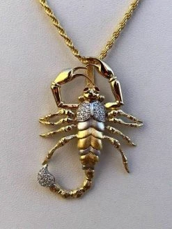 Men's 14k Yellow Gold Over 925 Silver Large 1.5x2" Scorpion Pendant SCORPIO ICY -Harlem Bling Shop harlembling mens 14k yellow gold over 925 silver large 1.5x2 scorpion pendant scorpio icy 46698.1664374727