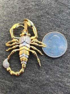 Men's 14k Yellow Gold Over 925 Silver Large 1.5x2" Scorpion Pendant SCORPIO ICY -Harlem Bling Shop harlembling mens 14k yellow gold over 925 silver large 1.5x2 scorpion pendant scorpio icy 69527.1664371682