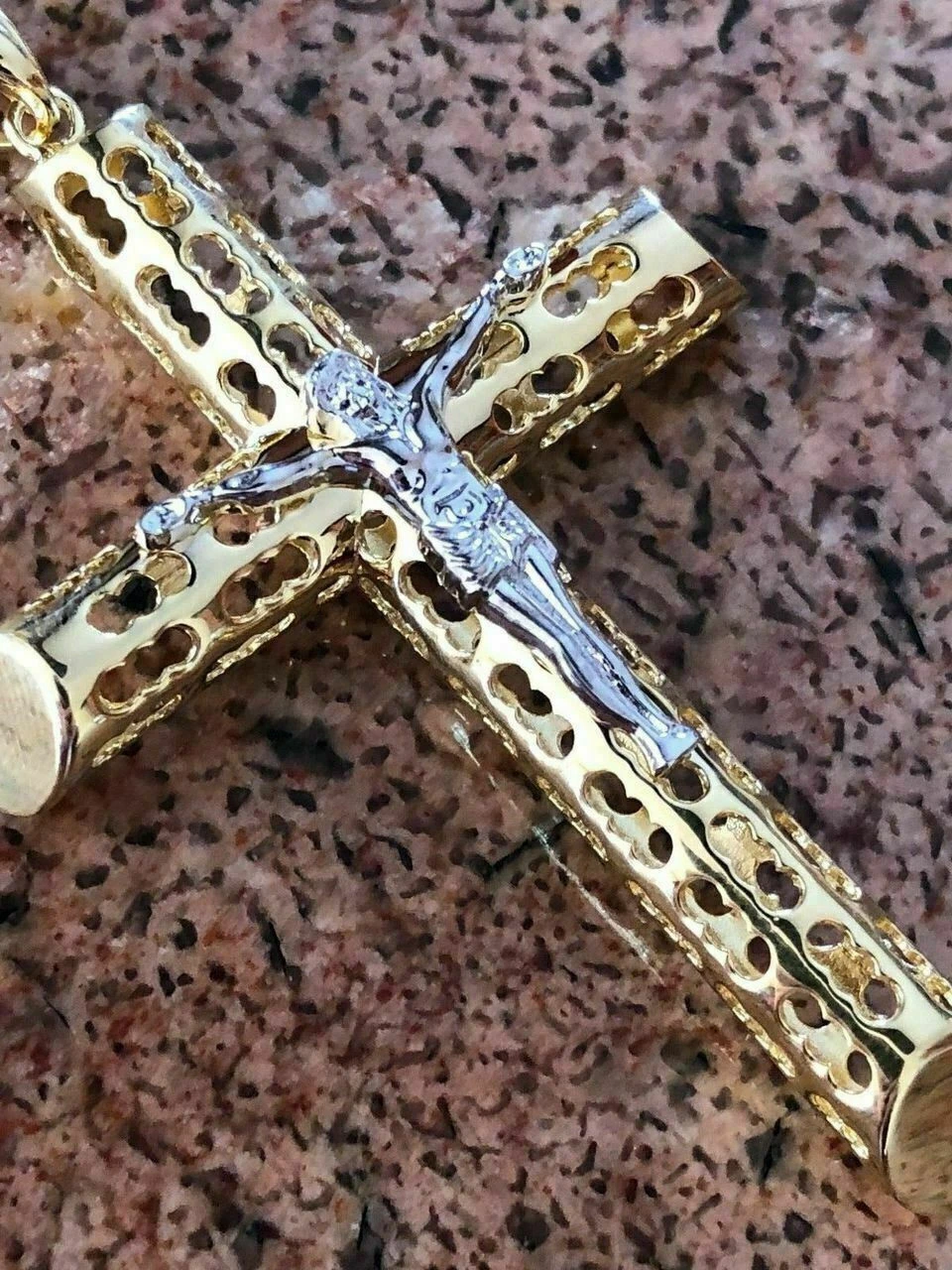 Men's 14k Yellow Gold Over 925 Silver Large 2x3" Cross W. Jesus Pendant Chain 9 Men's 14k Yellow Gold Over 925 Silver Large 2x3" Cross W. Jesus Pendant Chain - Image 7