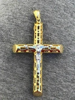 Men's 14k Yellow Gold Over 925 Silver Large 2x3" Cross W. Jesus Pendant Chain 20 Men's 14k Yellow Gold Over 925 Silver Large 2x3" Cross W. Jesus Pendant Chain -Harlem Bling Shop harlembling mens 14k yellow gold over 925 silver large 2x3 cross w jesus pendant chain 96697.1664397246