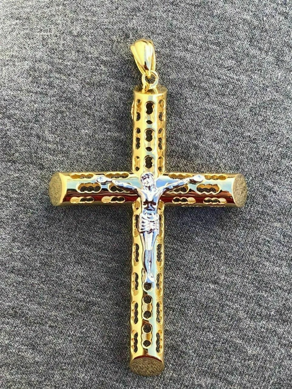 Men's 14k Yellow Gold Over 925 Silver Large 2x3" Cross W. Jesus Pendant Chain 11 Men's 14k Yellow Gold Over 925 Silver Large 2x3" Cross W. Jesus Pendant Chain - Image 9