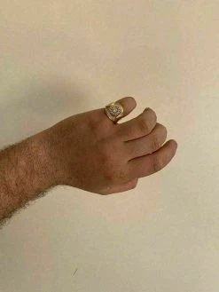 Men's 14k Yellow Gold Over Solid 925 Silver Ring ICY Round Cluster Hip Hop Pinky 18 Men's 14k Yellow Gold Over Solid 925 Silver Ring ICY Round Cluster Hip Hop Pinky -Harlem Bling Shop harlembling mens 14k yellow gold over solid 925 silver ring icy round cluster hip hop pinky 00195.1664392809