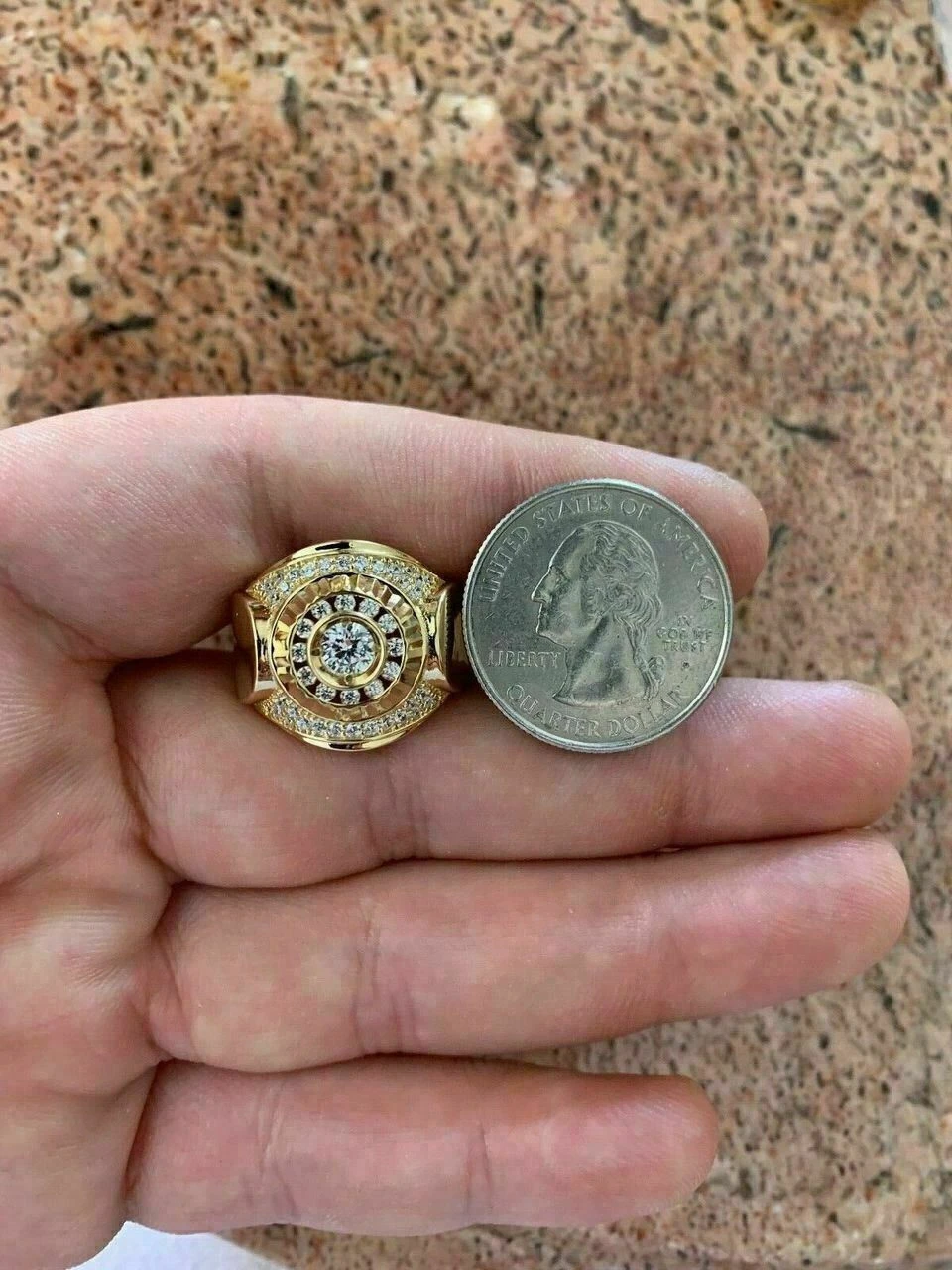 Men's 14k Yellow Gold Over Solid 925 Silver Ring ICY Round Cluster Hip Hop Pinky 12 Men's 14k Yellow Gold Over Solid 925 Silver Ring ICY Round Cluster Hip Hop Pinky - Image 10