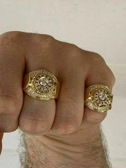 Men's 14k Yellow Gold Over Solid 925 Silver Ring ICY Round Cluster Hip Hop Pinky 15 Men's 14k Yellow Gold Over Solid 925 Silver Ring ICY Round Cluster Hip Hop Pinky -Harlem Bling Shop harlembling mens 14k yellow gold over solid 925 silver ring icy round cluster hip hop pinky 29991.1664391766