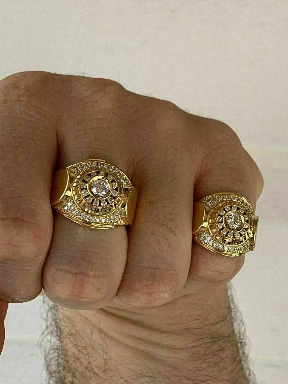 Men's 14k Yellow Gold Over Solid 925 Silver Ring ICY Round Cluster Hip Hop Pinky 6 Men's 14k Yellow Gold Over Solid 925 Silver Ring ICY Round Cluster Hip Hop Pinky - Image 4