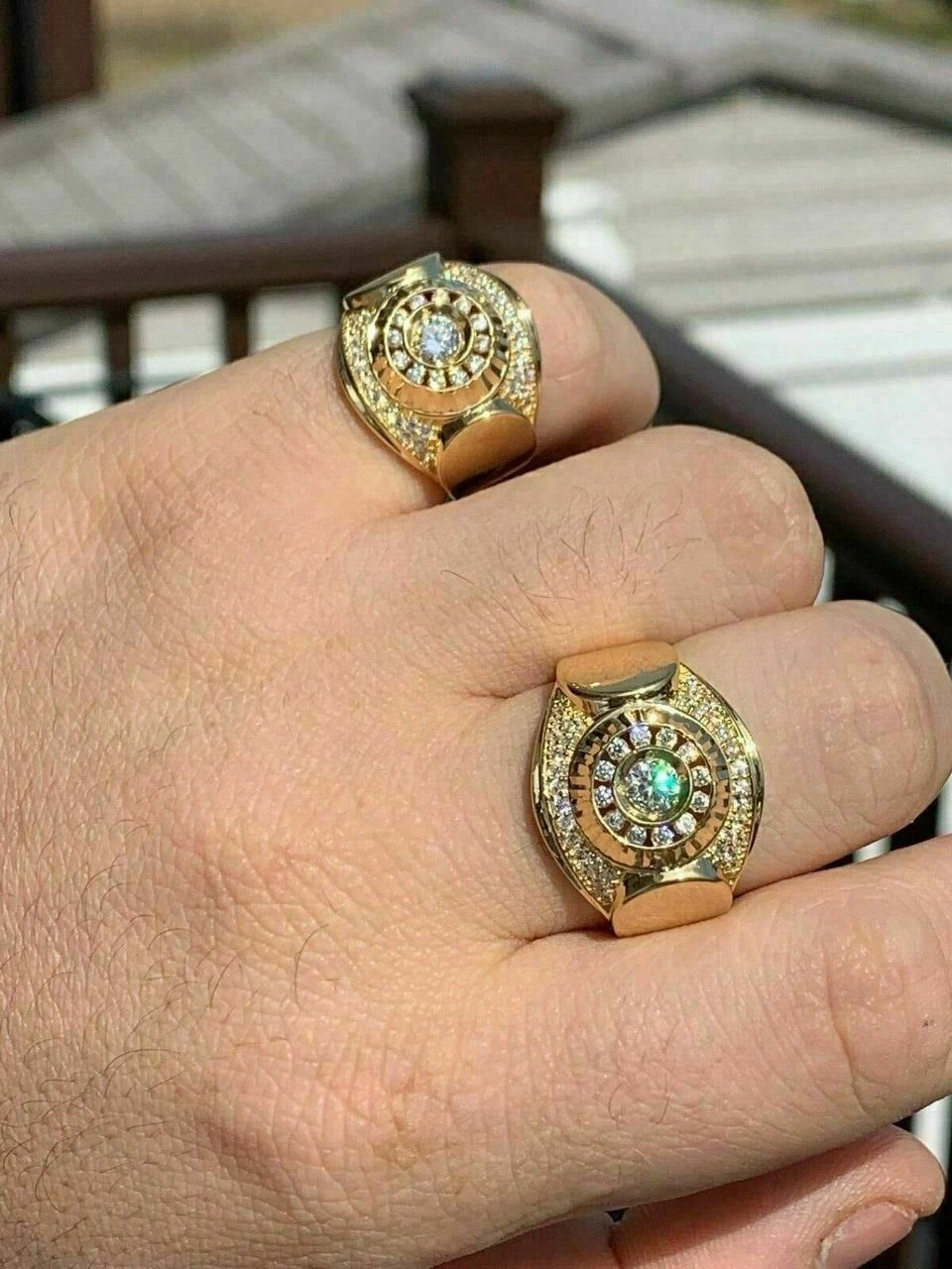 Men's 14k Yellow Gold Over Solid 925 Silver Ring ICY Round Cluster Hip Hop Pinky 5 Men's 14k Yellow Gold Over Solid 925 Silver Ring ICY Round Cluster Hip Hop Pinky - Image 3