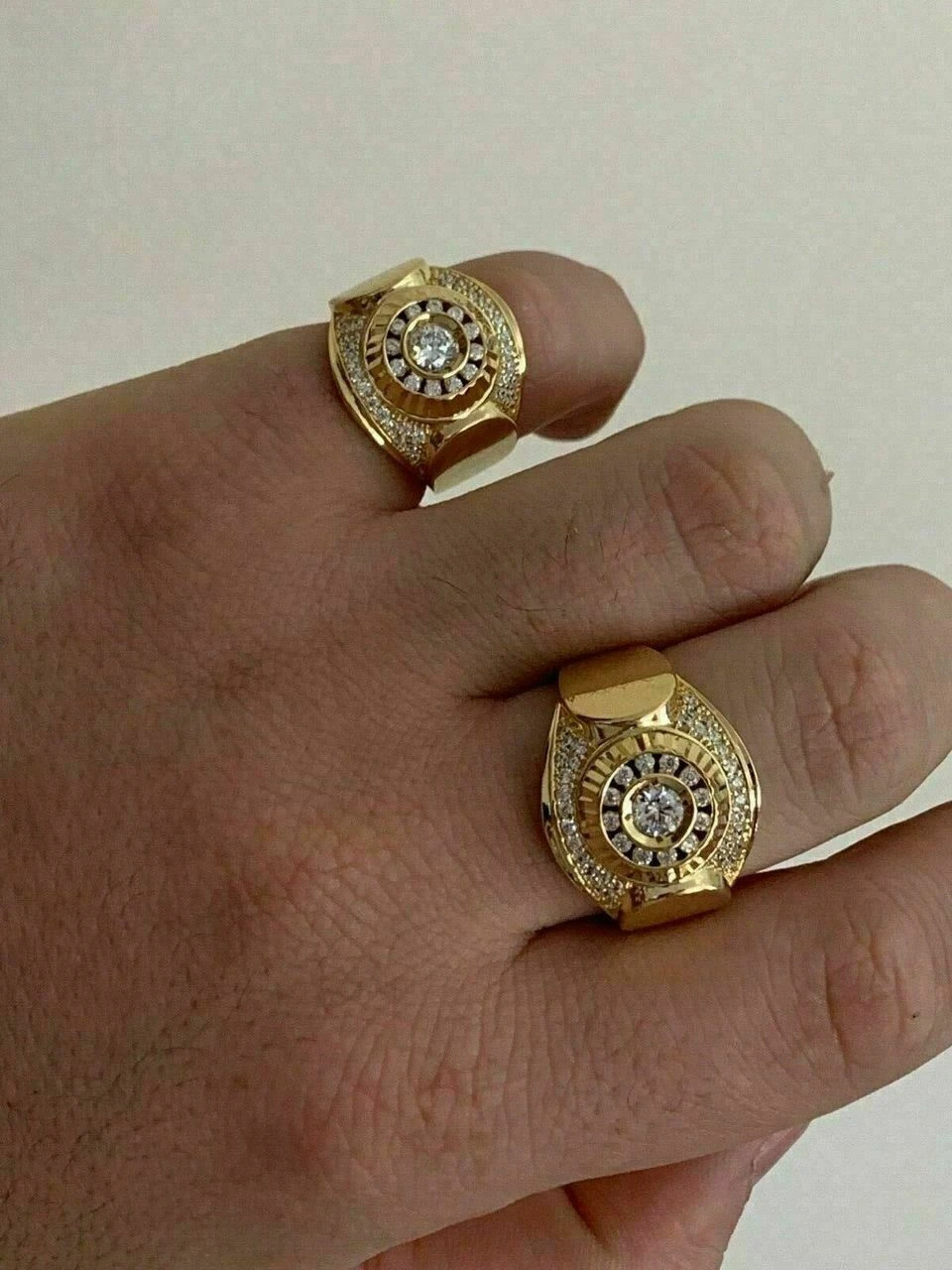 Men's 14k Yellow Gold Over Solid 925 Silver Ring ICY Round Cluster Hip Hop Pinky 10 Men's 14k Yellow Gold Over Solid 925 Silver Ring ICY Round Cluster Hip Hop Pinky - Image 8
