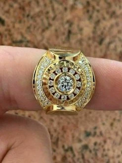 Men's 14k Yellow Gold Over Solid 925 Silver Ring ICY Round Cluster Hip Hop Pinky 17 Men's 14k Yellow Gold Over Solid 925 Silver Ring ICY Round Cluster Hip Hop Pinky -Harlem Bling Shop harlembling mens 14k yellow gold over solid 925 silver ring icy round cluster hip hop pinky 93025.1664375597