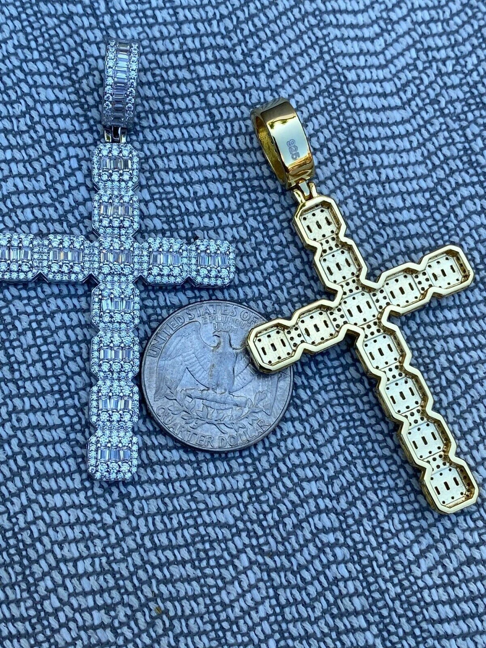Mens 925 Sterling Baguette Diamond Cross Pendant Iced Gold Silver Necklace BIG 13 Mens 925 Sterling Baguette Diamond Cross Pendant Iced Gold Silver Necklace BIG - Image 11
