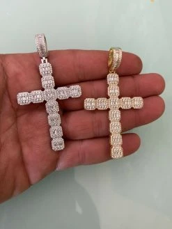 Mens 925 Sterling Baguette Diamond Cross Pendant Iced Gold Silver Necklace BIG 21 Mens 925 Sterling Baguette Diamond Cross Pendant Iced Gold Silver Necklace BIG -Harlem Bling Shop harlembling mens 925 sterling baguette diamond cross pendant iced gold silver necklace big 36513.1664376468