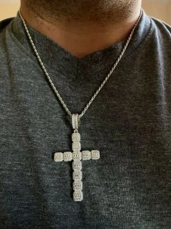 Mens 925 Sterling Baguette Diamond Cross Pendant Iced Gold Silver Necklace BIG 20 Mens 925 Sterling Baguette Diamond Cross Pendant Iced Gold Silver Necklace BIG -Harlem Bling Shop harlembling mens 925 sterling baguette diamond cross pendant iced gold silver necklace big 86790.1664379978