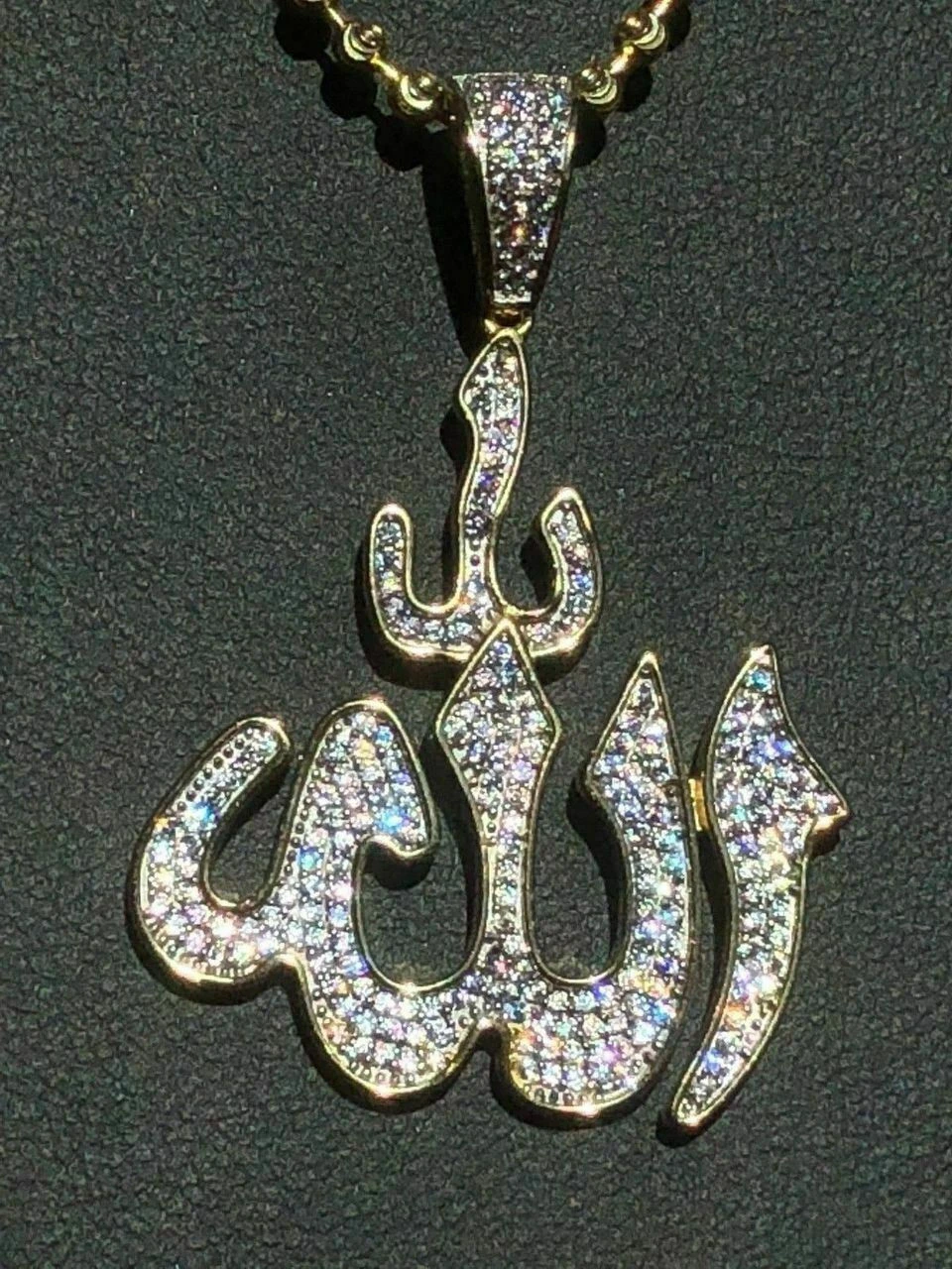 Mens Allah Islam Pendant 1ct Diamond 14K Gold Over Solid 925 Silver REAL ICY 5 Mens Allah Islam Pendant 1ct Diamond 14K Gold Over Solid 925 Silver REAL ICY - Image 3