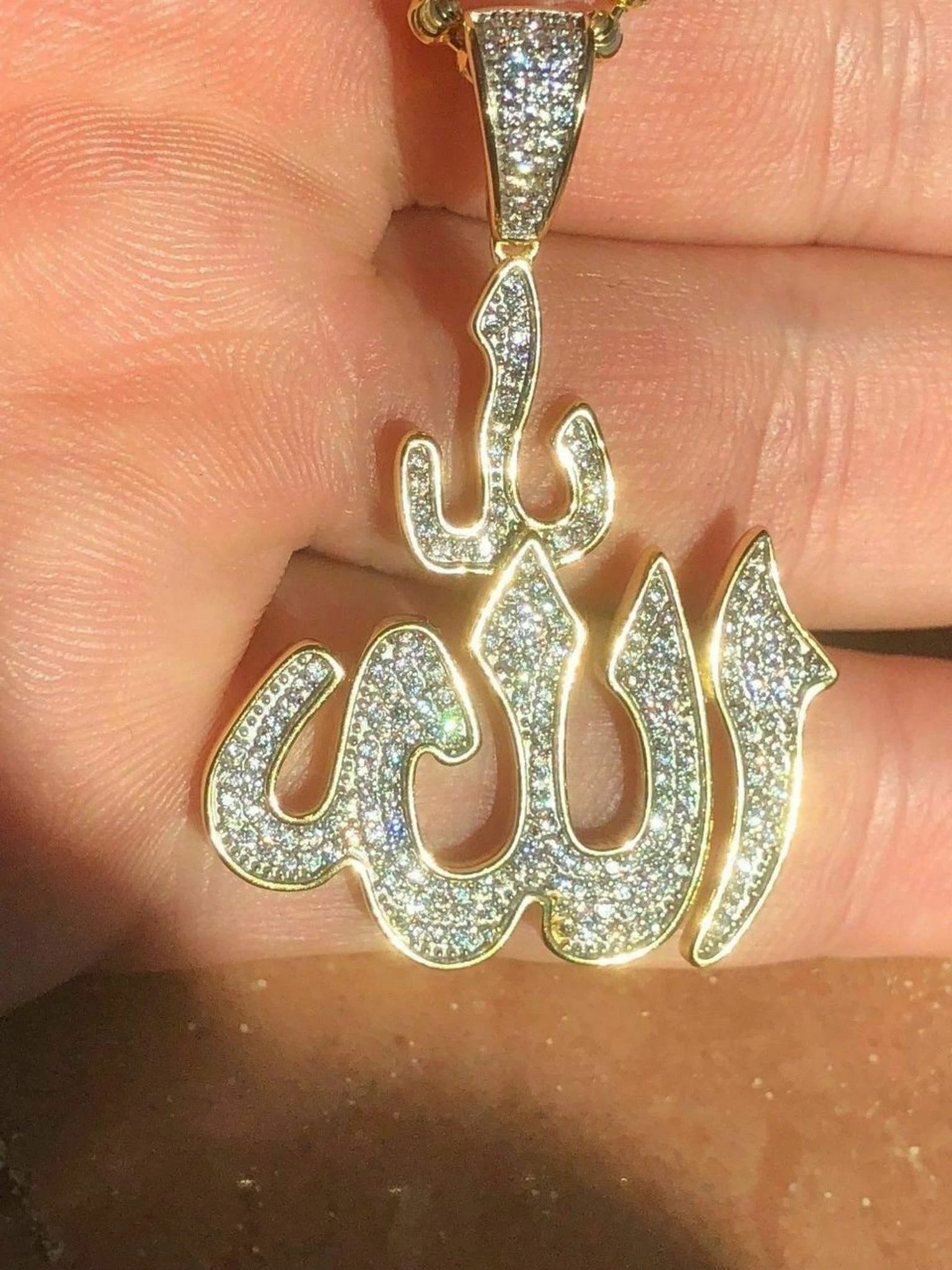 Mens Allah Islam Pendant 1ct Diamond 14K Gold Over Solid 925 Silver REAL ICY 3 Mens Allah Islam Pendant 1ct Diamond 14K Gold Over Solid 925 Silver REAL ICY