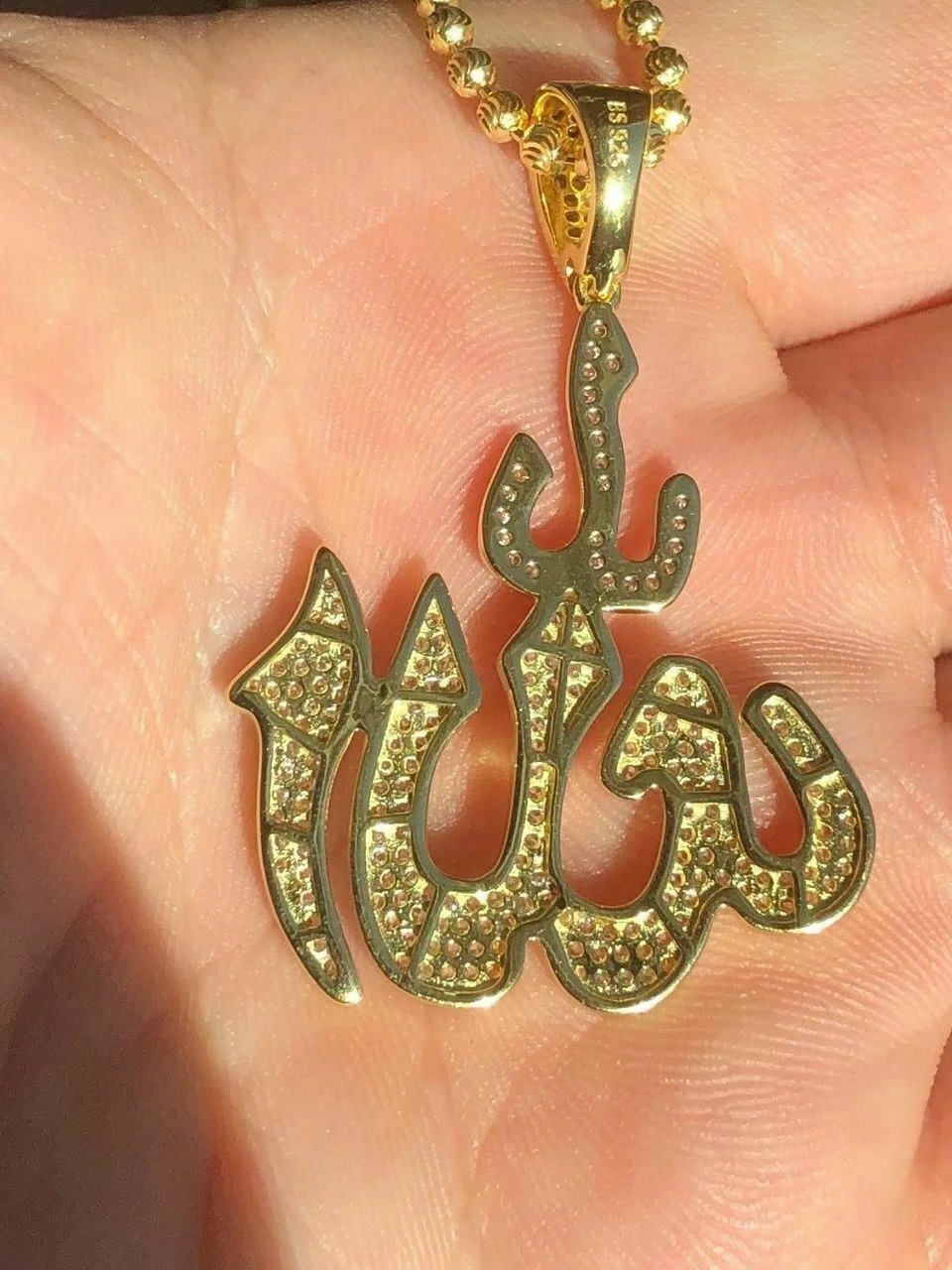 Mens Allah Islam Pendant 1ct Diamond 14K Gold Over Solid 925 Silver REAL ICY 8 Mens Allah Islam Pendant 1ct Diamond 14K Gold Over Solid 925 Silver REAL ICY - Image 6