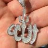 Mens Allah Islam Pendant 1ct Man Made Diamond Solid Sterling Silver 925 Diamond