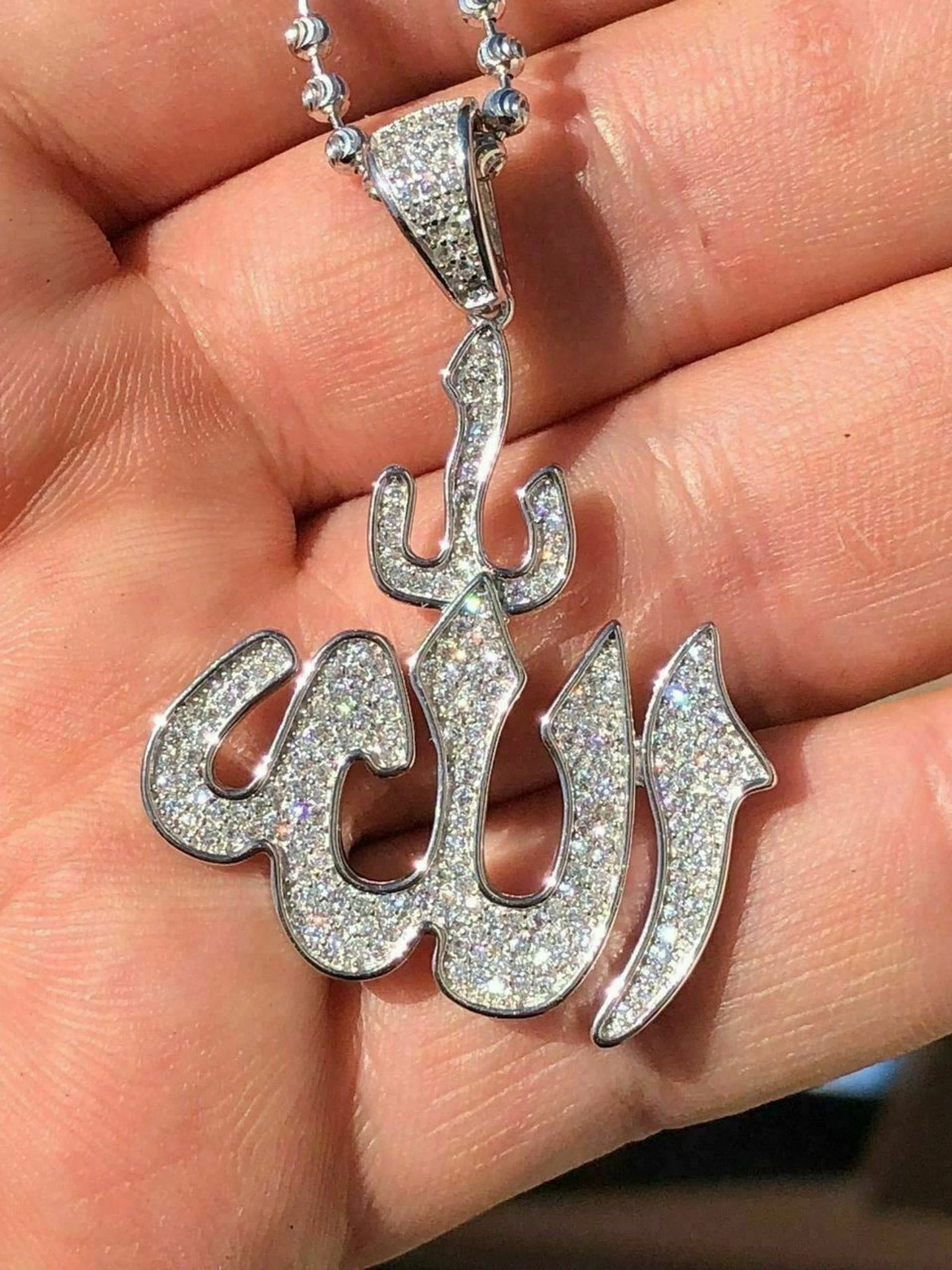 Mens Allah Islam Pendant 1ct Man Made Diamond Solid Sterling Silver 925 Diamond 3 Mens Allah Islam Pendant 1ct Man Made Diamond Solid Sterling Silver 925 Diamond