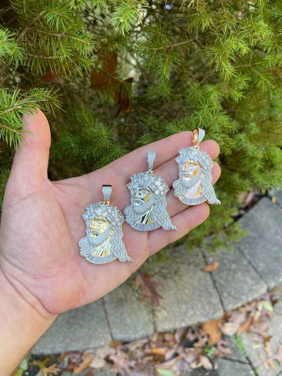 Men's Big 925 Silver Yellow Rose Gold Jesus Piece Iced Necklace Baguette Diamond 10 Men's Big 925 Silver Yellow Rose Gold Jesus Piece Iced Necklace Baguette Diamond - Image 8