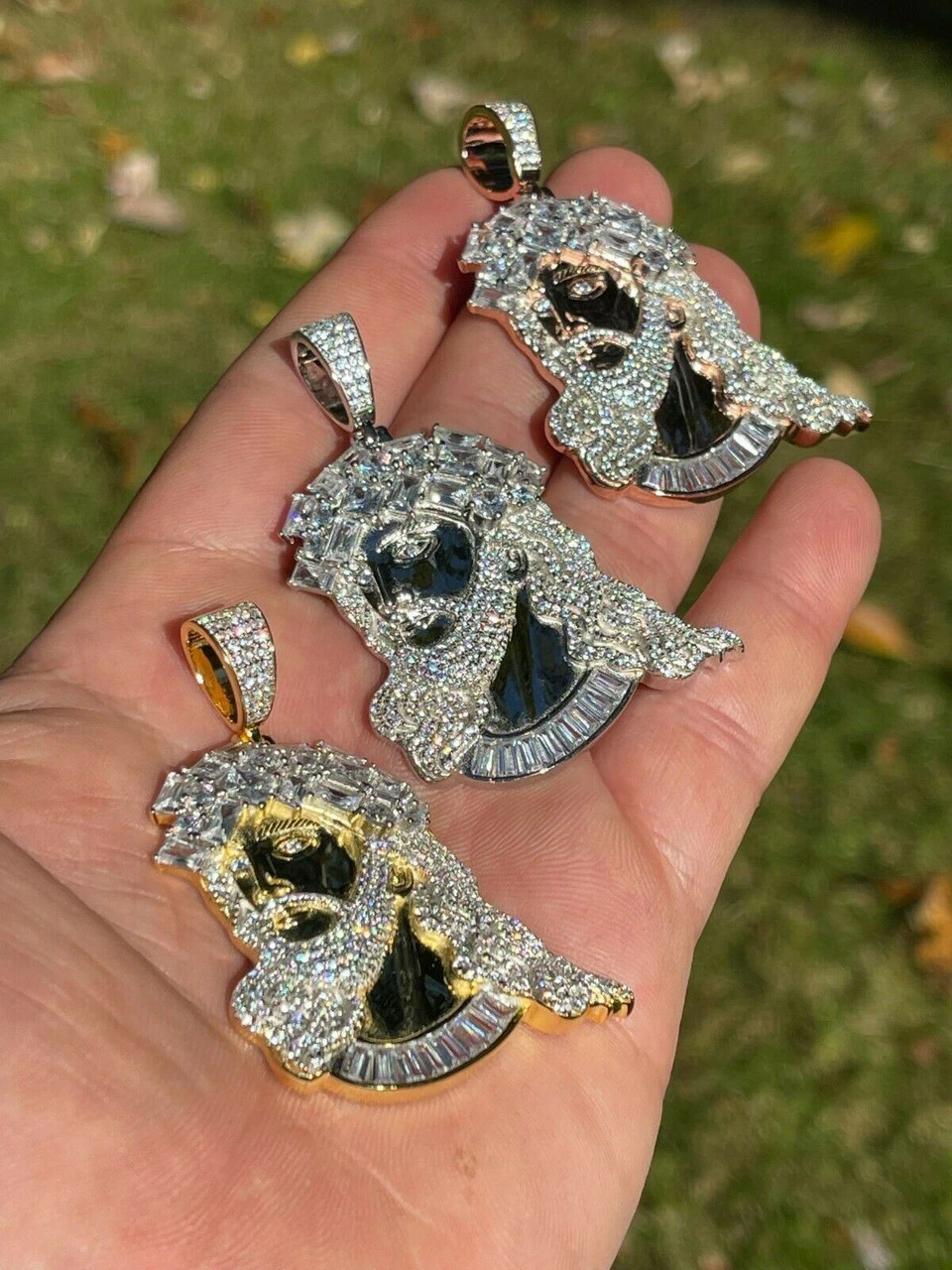 Men's Big 925 Silver Yellow Rose Gold Jesus Piece Iced Necklace Baguette Diamond 11 Men's Big 925 Silver Yellow Rose Gold Jesus Piece Iced Necklace Baguette Diamond - Image 9