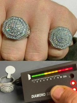 Mens Big Solid 925 Silver Hip Hop RING Iced Real Moissanite Pass Diamond Tester